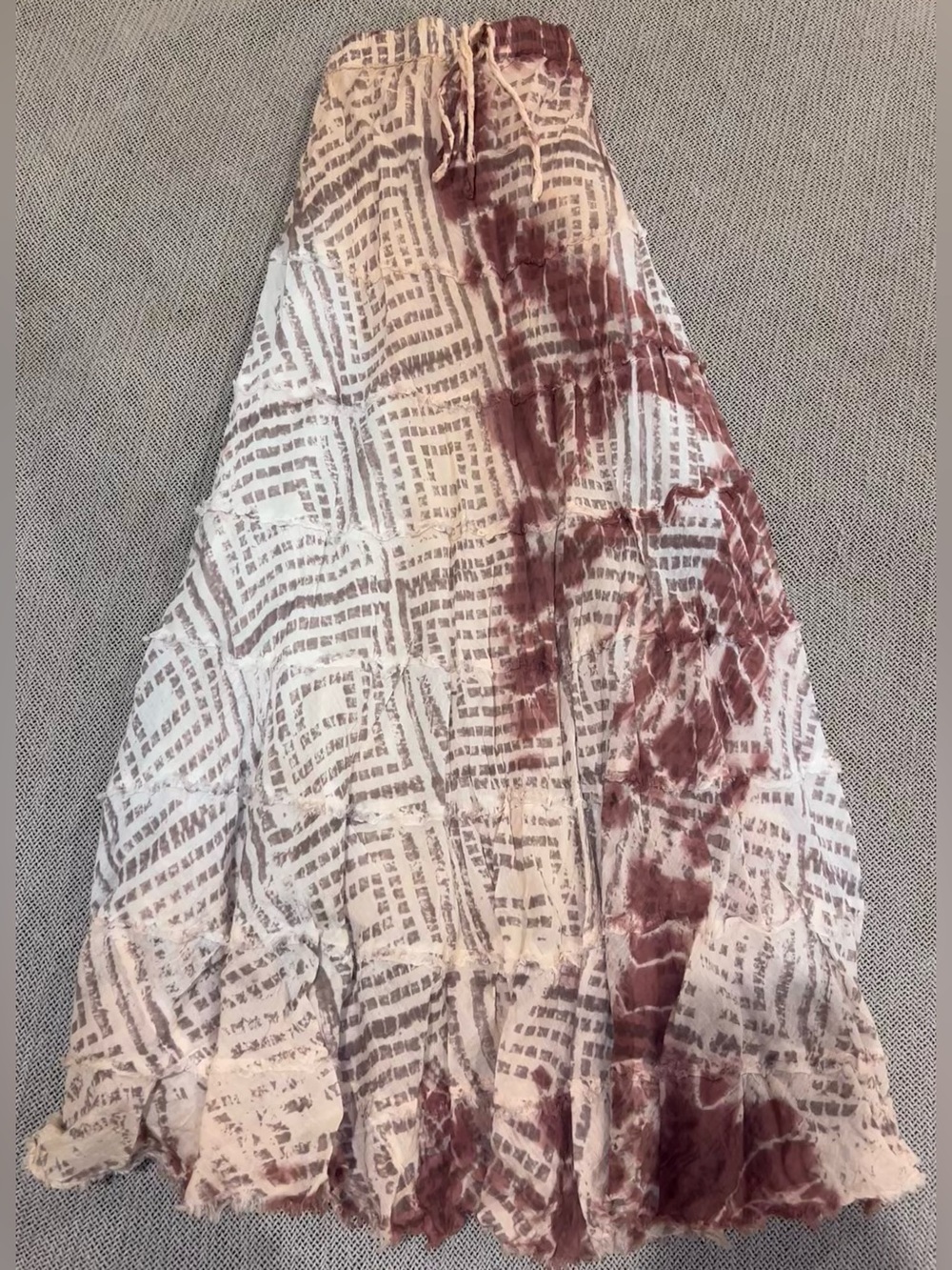 100% cotton! Boho Tie-Dye Cream and Mauve Crinkle Maxi Skirt